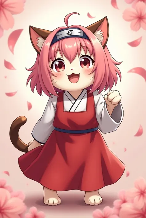 (( best quality)), (( masterpiece )), (detailed), Make a cute cat dressed as Sakura from Naruto 