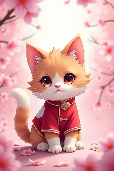 Make a cute cat dressed as Sakura from Naruto 