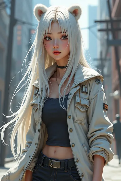  I would like to create an 18-year-old female character,  that have Chinese features ,  she would also have long and straight hair in the color white  , The blue ones  ,  upturned nose ,  round mouth and a little fleshy ,  she would have some scars ,  just...