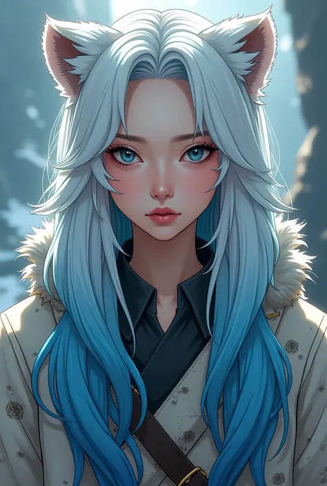  I would like to create an 18-year-old female character,  that have Chinese features ,  she would also have long and straight hair in the color white  , The blue ones  ,  upturned nose ,  round mouth and a little fleshy ,  she would have some scars ,  just...