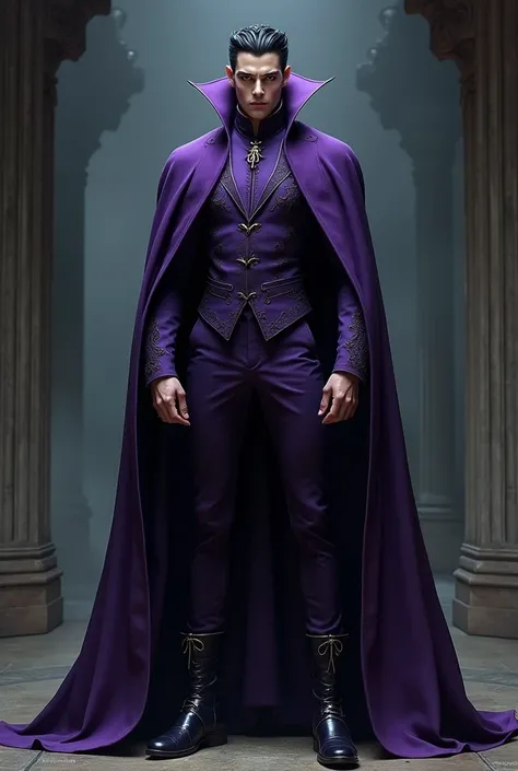 It generates an image of Maleficents evil daughter, of descendants, but in their male version, wearing purple clothes like those in the movies, only masculine to see the outfit from head to toe. 