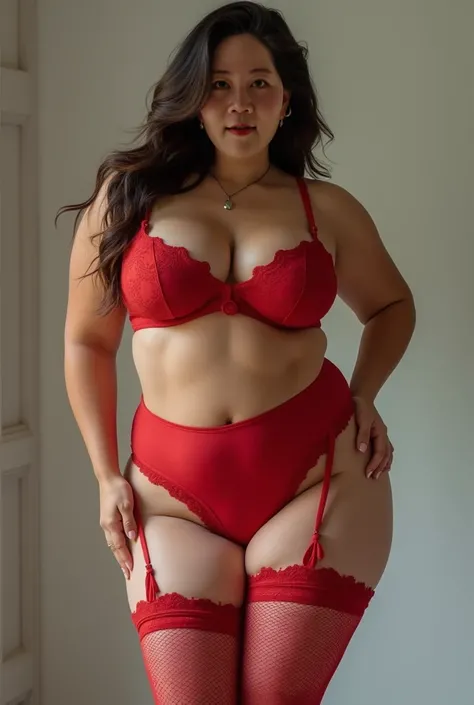 Enormous breast Enormous ass athletic body cameltoe sexy red lingerie and stoking 