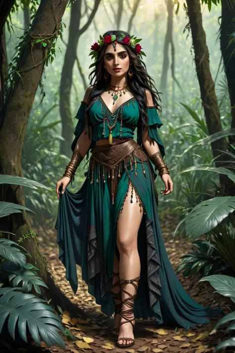  gypsy full body in a jungle. dark medieval style fanytasy 