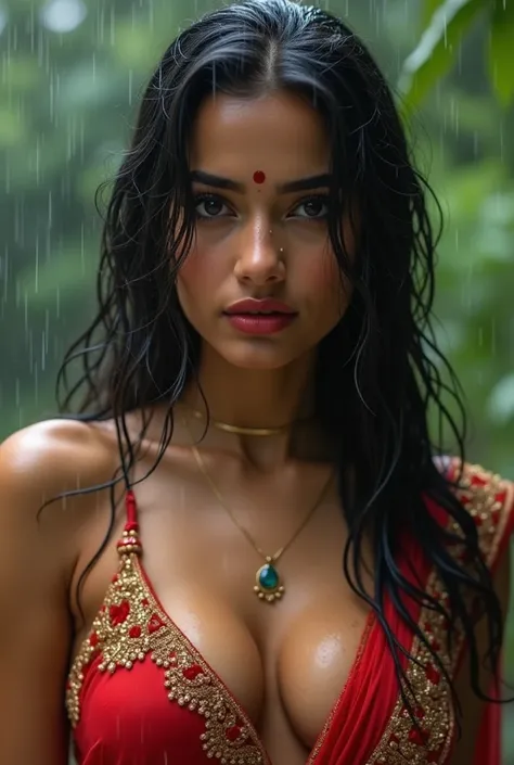 Beautiful cute wet tamanna bhatia, with thick thighs and a curvy waist, wearing a beautiful Indian dress, ((low waist)), ((wet silky hair)), ((wet hair)), ((loose wet hair)), (( beautiful Indian dress)) , bindi on forehead, highly detailed, depth of field,...