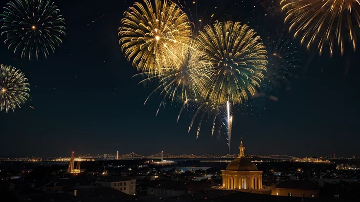 Golden fireworks in the night sky