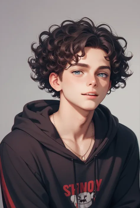 curly haired,teenage black boy in a hoodie