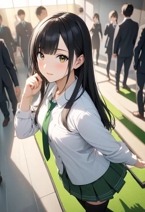 (( masterpiece,  better quality,  High resolution, UHD, perfect pixels ,  depth of field , 4k, RTX, hdr))), 1 girl, single, , alone,  Beautiful anime girl,  beautiful art style ,  Anime Character, ((serene expression, childish gaze,  hip-length black hair ...