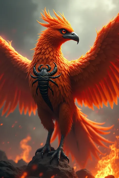 A phoenix with a scorpion for tattoo, which means a lethal strength like that of a scorpion and a phoenix that is always reborn from its ashes
