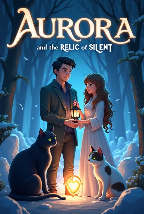 Here’s a straightforward and concise cover description for your design:

Cover Title: Aurora and the Relic of Silence

Cover Design Description:
The scene features two cats—one black and one white with brown patches—sitting close together near Aurora, who ...