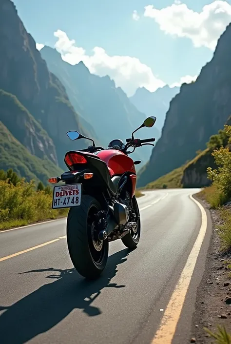 Suzuki Gn 125 bike in the mountain.its colour is red and number plate is "HT - 4748