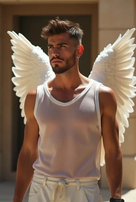 Beautiful masculine angel in the temple backround, hair, haircute, half hard body, ruggedly handsome, muscular, half body, masculine, mature, Retrato de un joven, Muscular very handsome and attractive  nude gypsy men, arab, turk, sharply cut features, A 40...