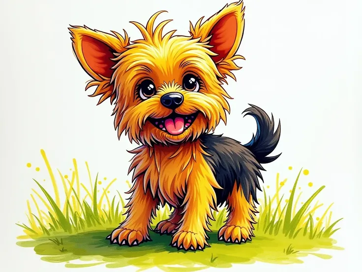 a kindergartners crayons painting of a yorkie