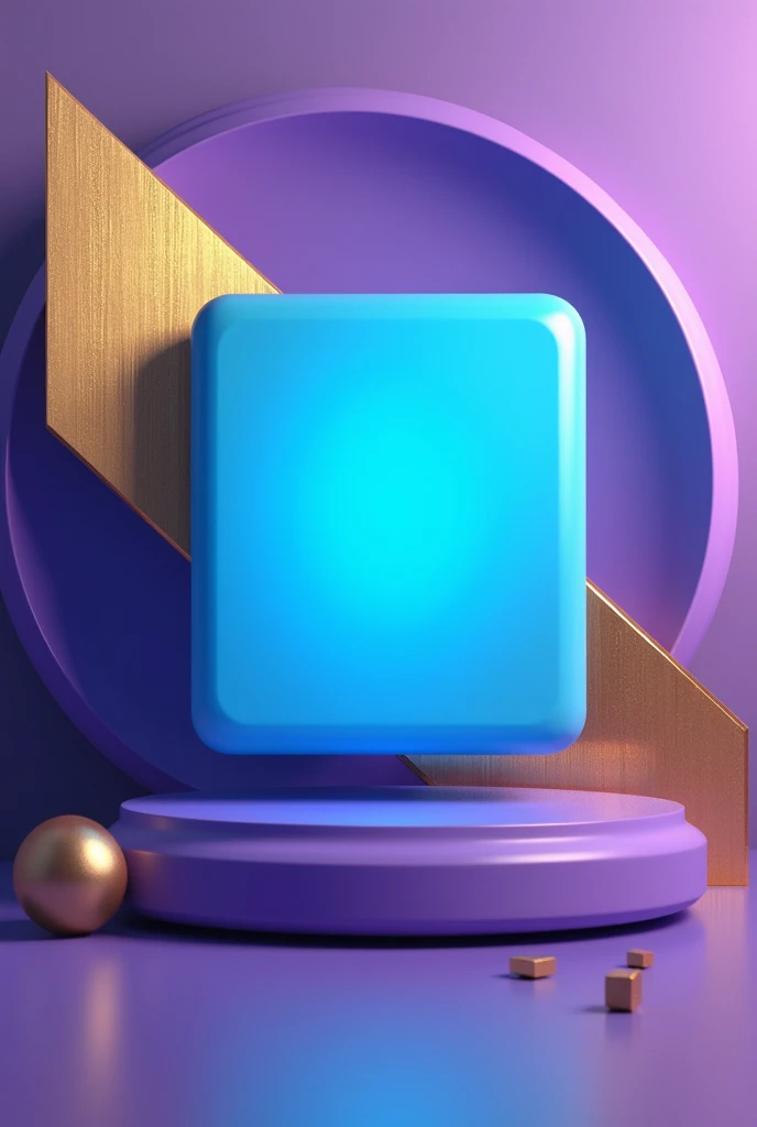 Design 3d, Current, simple,  of a well-highlighted blue square,purple and gold turned diagonally positioned in the modern and technological middle .