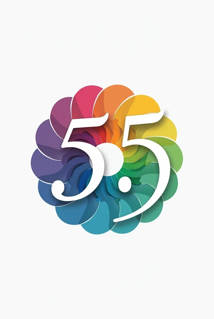  Create the logo for the 55th promotion of a school .  It has to have colors like light blue , Dark blue, purple, rosado,  yellow and green .  Try to make the colors look good together .  The logo has to be circular and have the number 55 on the. It also h...