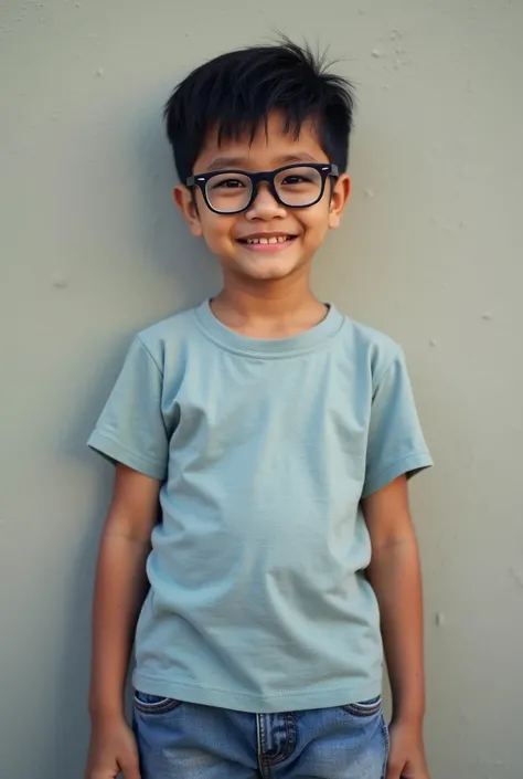 there is a young boy standing against a wall wearing glasses, a picture by Abidin Dino, tumblr, sumatraism, , ayan nag, in tshirt, cute boy, reyyan, front side full, taken with sony alpha 9, front side, ismail, full - view, full body picture, with accurate...