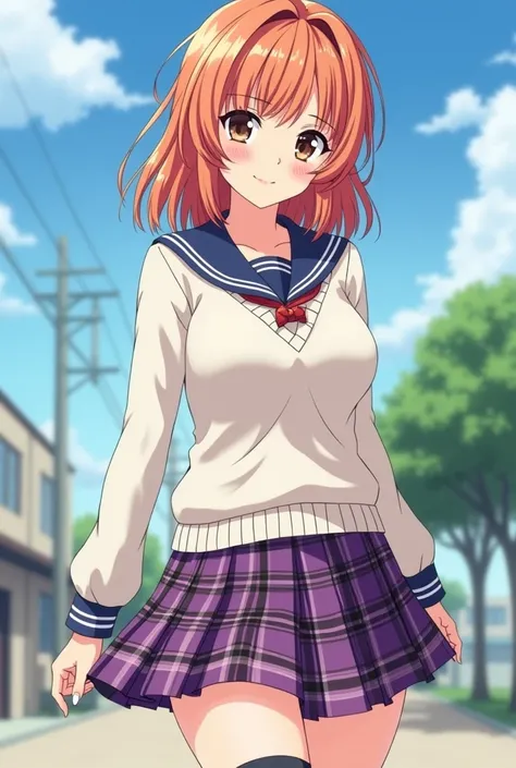 Anime. Hina Yamato is a beautiful young woman with a pale complexion, fluffy collarbone-length strawberry-blond hair that has bangs hanging over her forehead, full pink glossed lips, big bright brown eyes and a feminine figure such as wide hips, a narrow w...