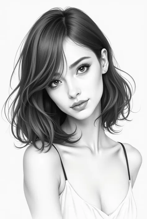 Sketch a picture of a face with shoulder-length hair for beginners is easy but the drawing looks complicated and classy