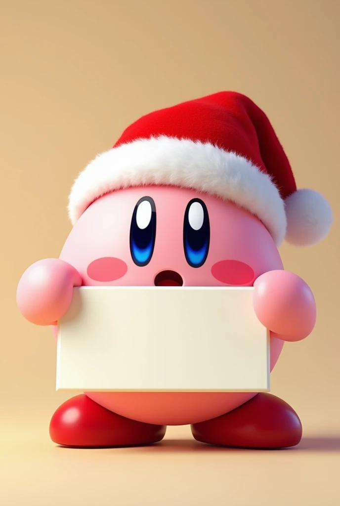 Create a kirby with a Christmas hat and a blank sign in your hand