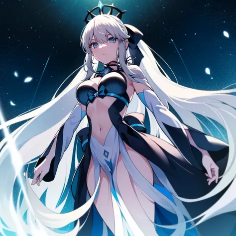  Under the starry sky ， The ground under the feet of a white-haired girl was shining，An electric fire appeared in her body 