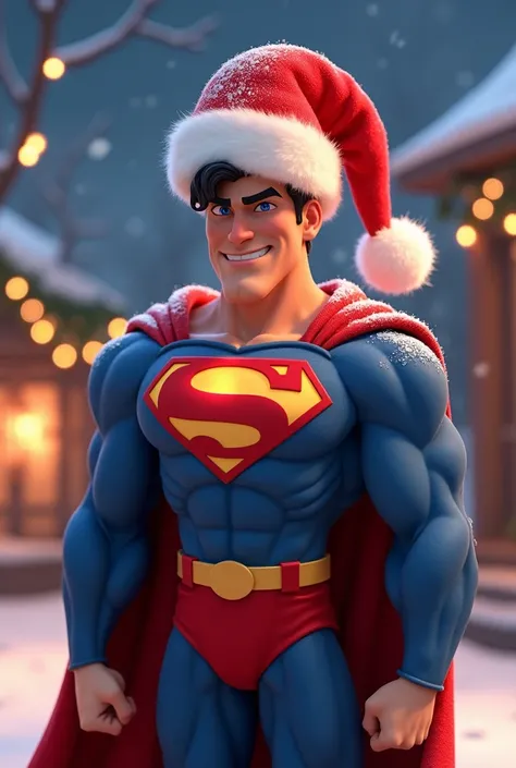 Animated Superman with Christmas hat