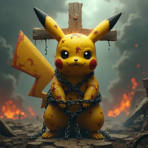 The god Pikachu who is burned, crucified and bound、 Godley, Apocalypse, 