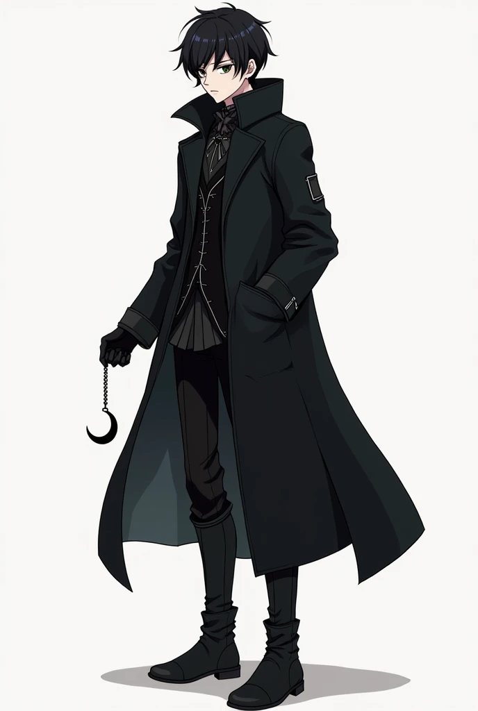  Adrian is tall and thin , with pale skin, dark eyes that seem to see through people and short French Crop black hair.  He wears dark clothes ,  usually a long black overcoat ,  tall boots and black gloves .  He always carries with him a crescent moon pend...