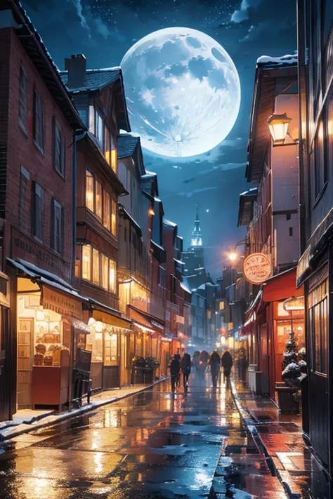 Fantastic Light, City, Night Scenery, Moonlit Night, Snow Scene