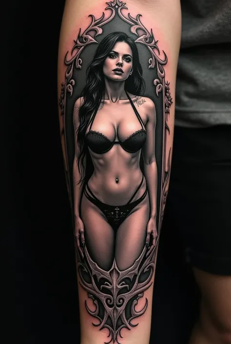 Create a sexy death tattoo for your black-skinned arm 