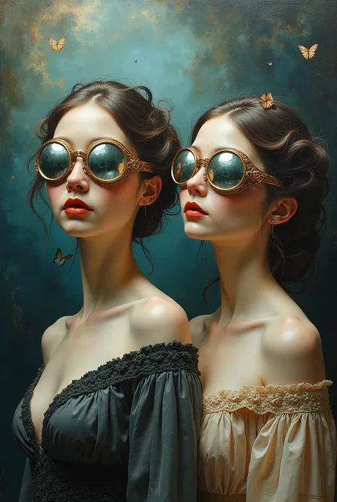 Painted women wearing eye mirrors