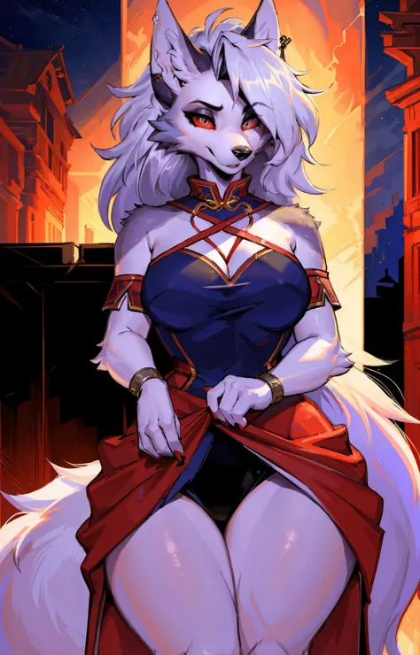 best quality,Astonishing,masterpiece,Beautifully,Super detailed,ultra high resolution,intricate details,Beautiful and meticulous,Detailed,8k resolution,(edge lighting),sharp focus,high contrast,red eyes,hairy,wolf girl,furry wolf girl, red clothes,cheongsa...