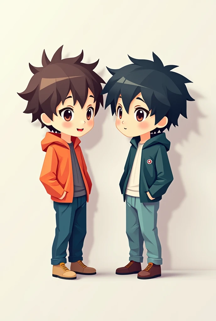 2 cute chibi man of idol group with origami style drawing, each parts has underlying shadows to make the origami paper effect more visible. The origami style here uses simple geometric shapes and bold colours to create a paper-crafted look. It emphasizes f...