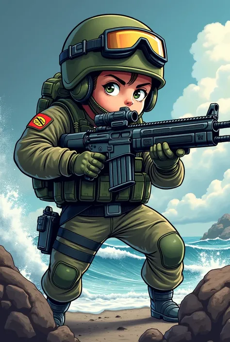 A cartoon wallpaper of an SWCC operator with an m240B machine gun