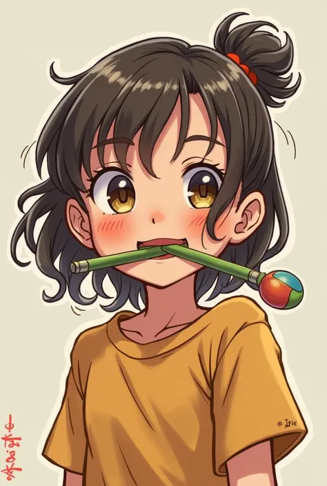 Girl with a rubber stick in her mouth