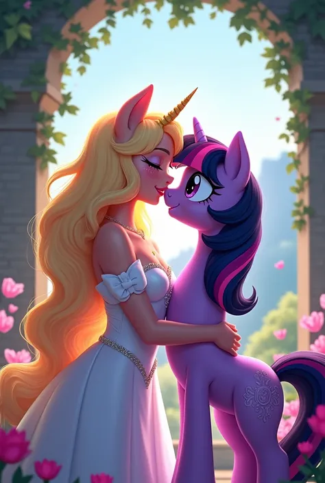 Princess Celestia and Twilight Sparcle kissing, My Little Pony style image 