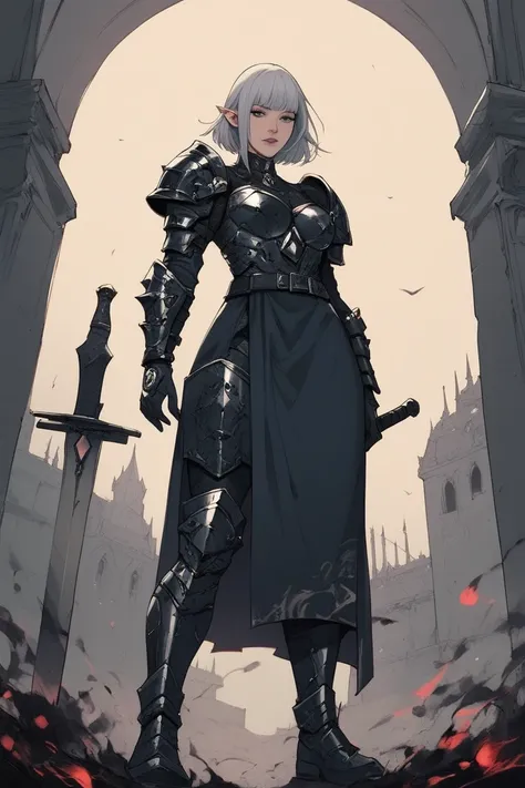 Warhammer, Velarion and the most beautiful of the seven kingdoms, with wavy white hair, short haircut, beautiful collar, pixie Targaryen hairstyle, in red and black ((better)), (more details), dazzling hanged Targaryen, armor of the black future, black swo...