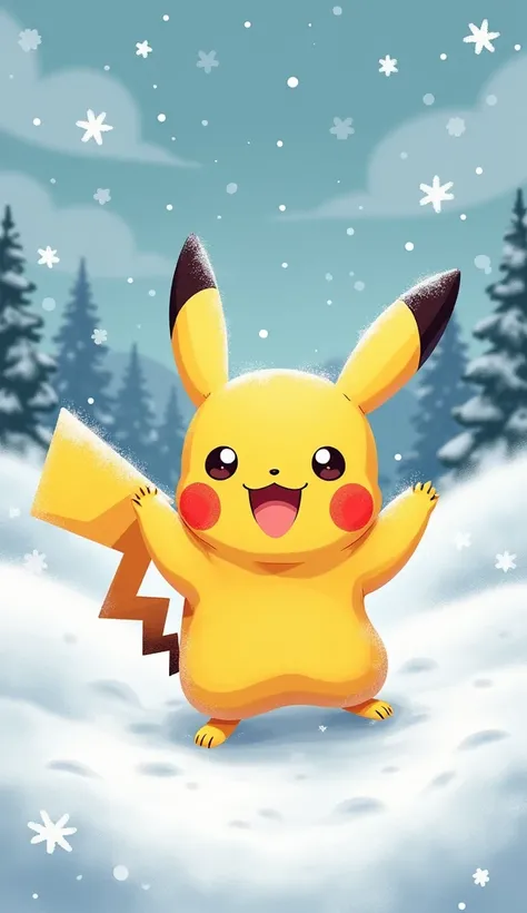 cute pikachu playing with snow