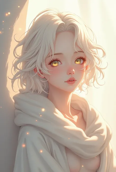  Japanese anime, Adonis, White hair, warm, sweater, White shawl, pure, curly hair,  cute ,  White Skin , 