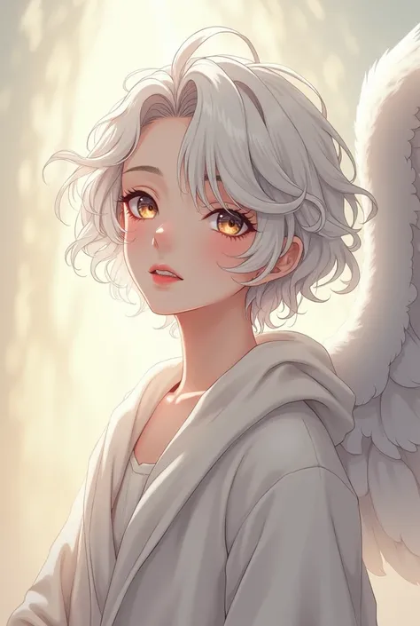  Japanese anime, Adonis, White hair, warm, sweater, White shawl, pure, curly hair,  cute ,  White Skin , 