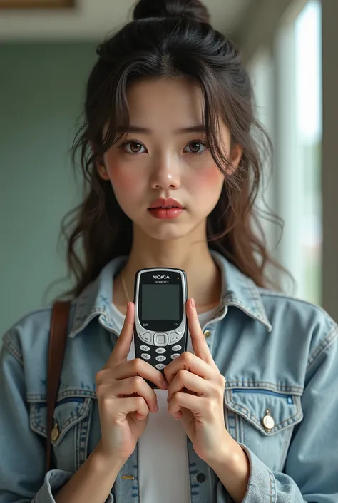 Girl holding nokia phone 