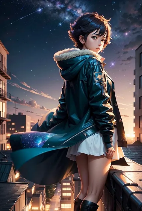 Anime girl standing on a rooftop looking at the starry night sky, Anime Wallpaper 4k, Anime Wallpaper 4 k, 4k Anime Wallpaper,  anime art wallpaper 8K ,  anime art wallpaper 4K ,  anime art wallpaper 4k , Anime Style 4k,  Shinkai Makoto Cyril Roland , 4K c...