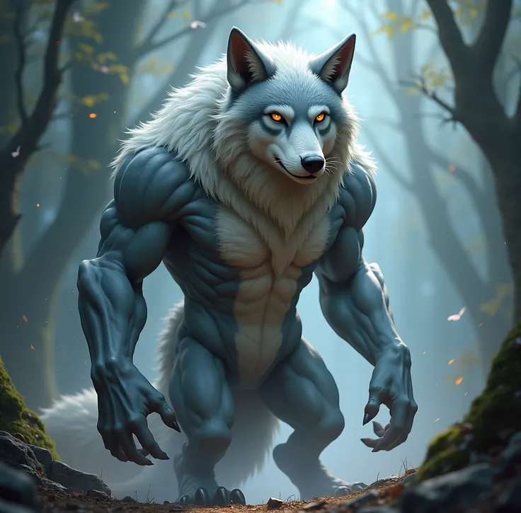 Make me an image of a furry wolf version with the face of an animal but with a humanoid shape