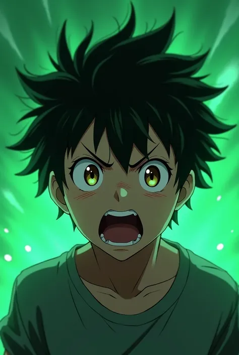 shocking Expression anime boy background should  be green 