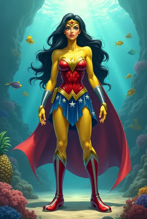 draw a majestic hybrid combination of spongebob and wonder woman 