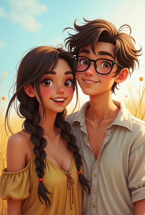 It generates a young couple ,  a brunette girl in braids and a white boy in glasses with surfer-style hair 