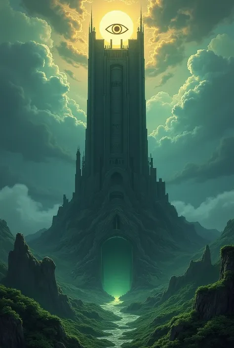 Dark tower of middle of the paradise...and entranse door of the paradise is key hole...and its sun is all seen eye and it situated top of the tower