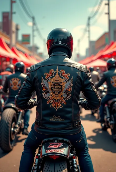 back of leather jacket A cluster of motorcycle lovers meets Su Ring MC. Thailand with real-time performances.