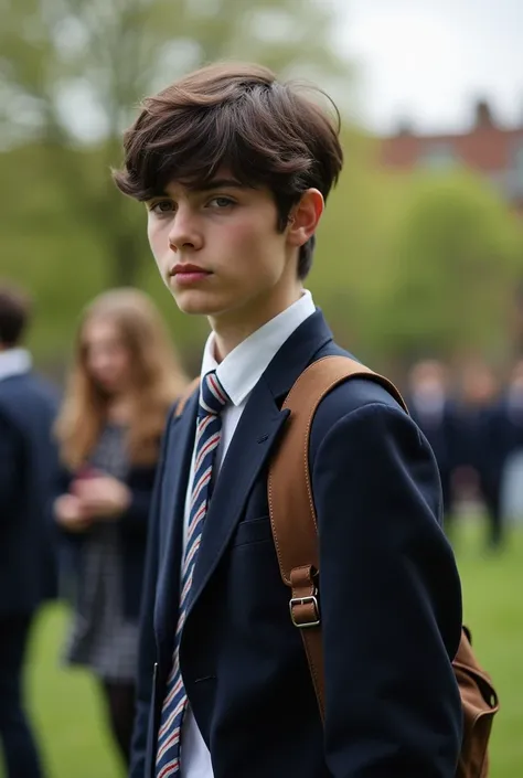 A very good-looking 16-year-old British boy whose dark hair fell into his eyes with a sort of casual elegance stared around at the students milling over the grass, looking rather haughty and bored, but very handsomely so.