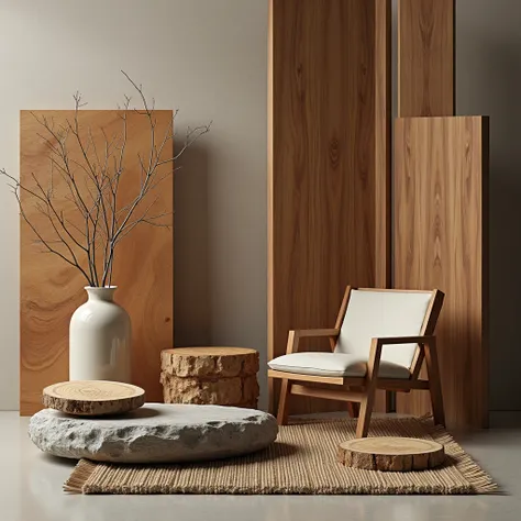  Combination of wood textures, metal and plastic 