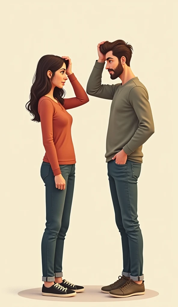 man and woman scratching their heads with a gesture of doubt