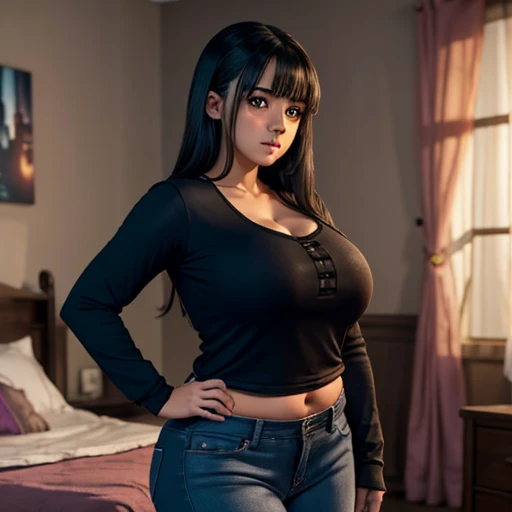 Dark nightmarish movie style, a petite cute shy innocent slightly chubby with monstously huge fat size breasts Mexican nerdy emo teen, short volumetric hair, beautiful detailed brown eyes, cutely detailed lips, super cute highly detailed eyes and face, rou...